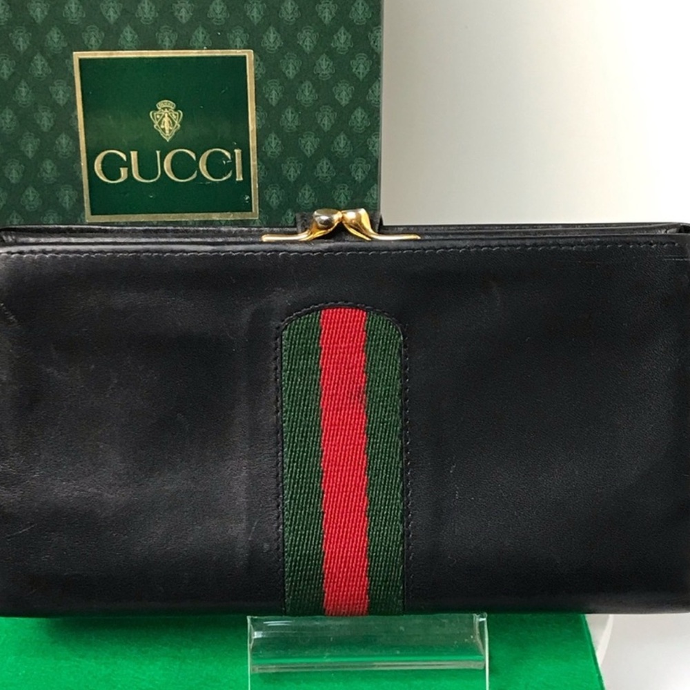 EUC Gucci Black Leather Sherry line twist lock long wallet with box - Picture 9 of 9